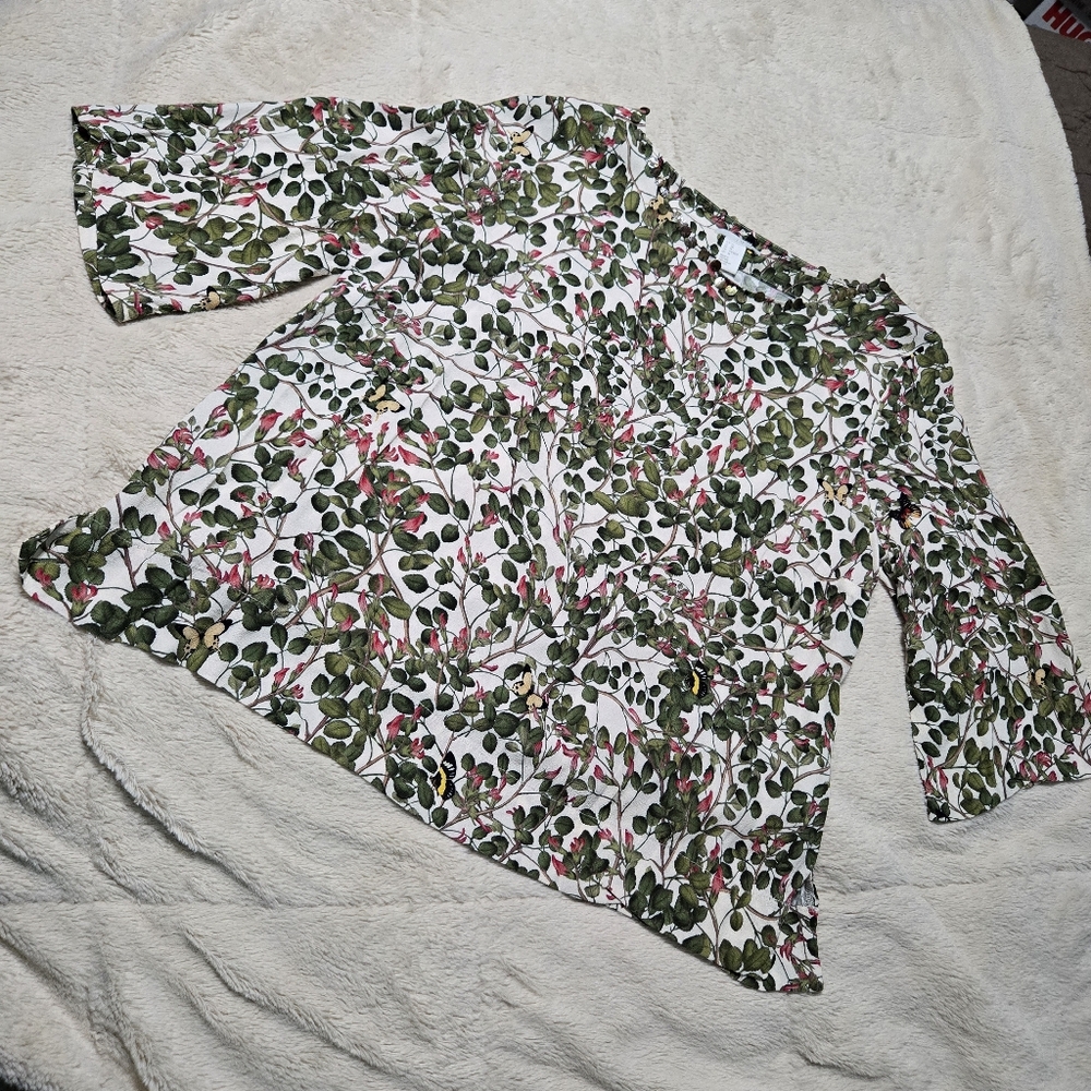 H&M Botanical Floral Butterfly Print Blouse 14